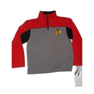 NWT Chicago Blackhawks NHL Red/Black/Gray Long Sleeve Shirt Boys Large 12/14